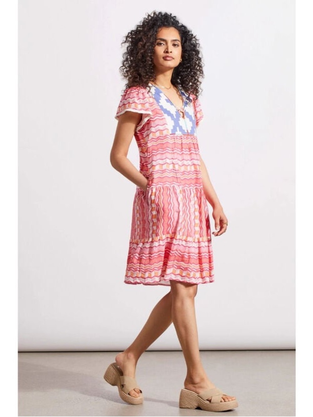 THML Karla Dress in Pink Multi Chevron Print, Size Medium